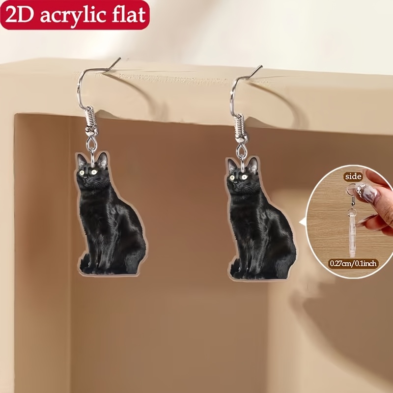 Cute Cartoon Black Kitten Earrings, Summer Gift